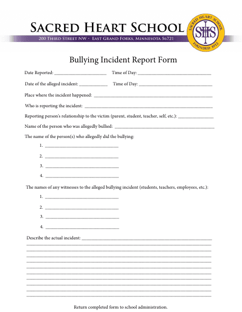 Bullying Incident Report Form - Sacred Heart School