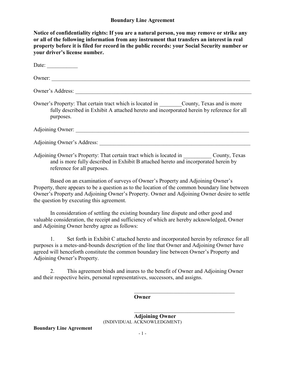 Boundary Line Agreement Template, Page 1