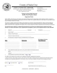 Document preview: Change in Ownership Statement Death of Real Property Owner Form - County of Santa Cruz, California