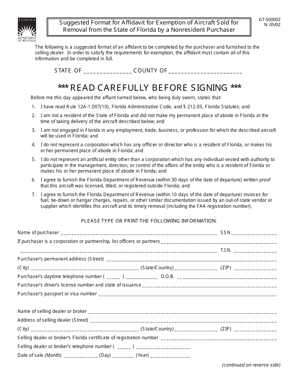Form GT500002 Fill Out, Sign Online and Download Printable PDF, Florida Templateroller