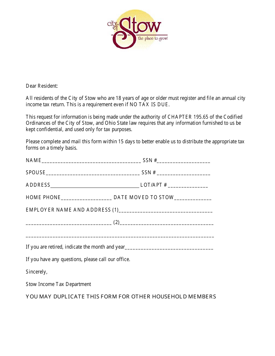 City of Stow, Ohio Income Tax Return Form - Fill Out, Sign Online and ...