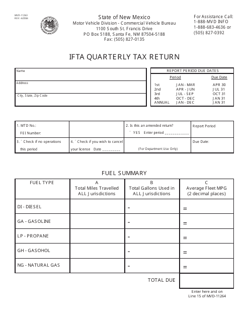 Form MVD-11263 Ifta Quarterly Tax Return - New Mexico
