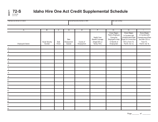 Document preview: Form 72-S (EFO00244) Idaho Hire One Act Credit Supplemental Schedule - Idaho