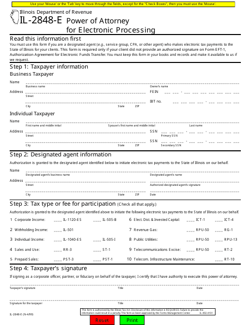 Form IL-2848-E  Printable Pdf