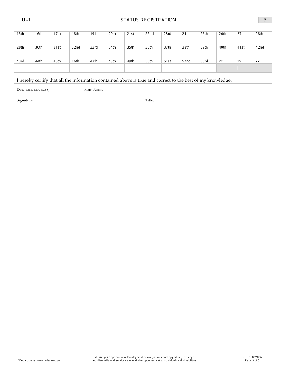 Form UI-1 Status Registration - Mississippi, Page 3