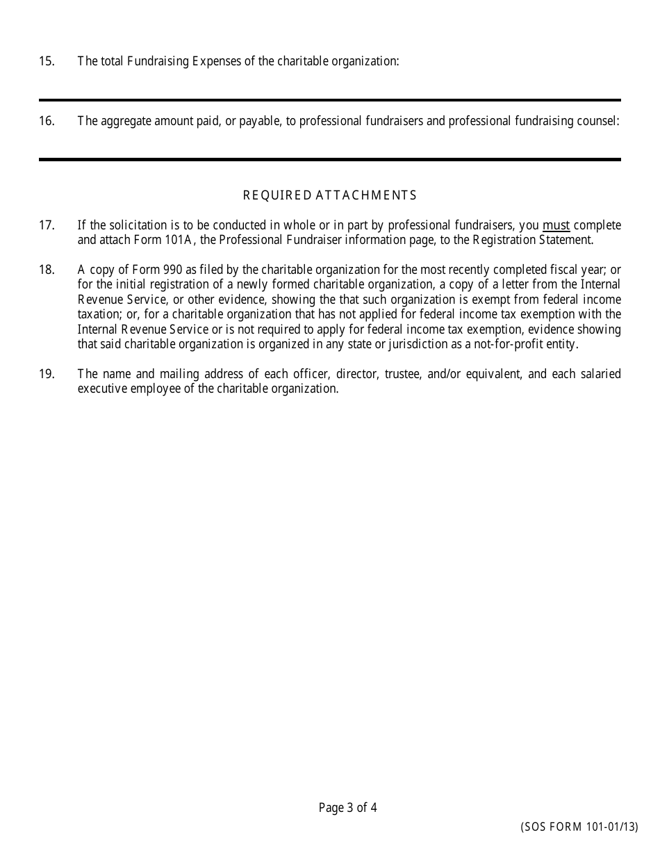 SOS Form 101 Registration Statement of Charitable Organization - Oklahoma, Page 3