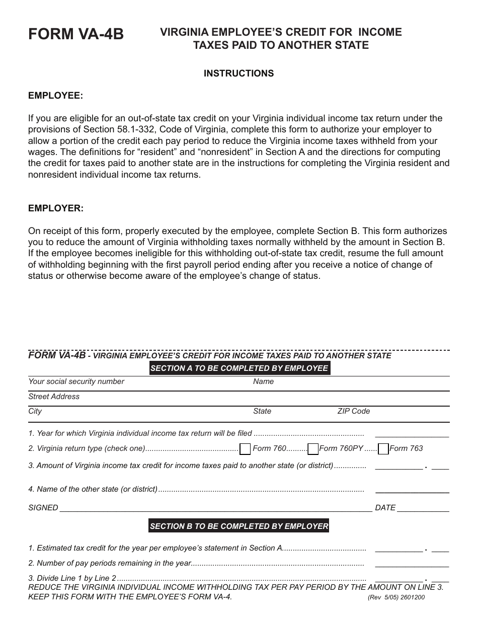 Form VA4B Fill Out, Sign Online and Download Fillable PDF, Virginia