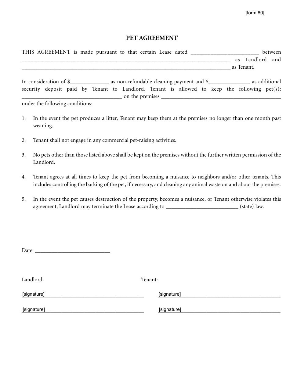 Pet Agreement Template Form 80 Fill Out Sign Online And Download PDF Templateroller