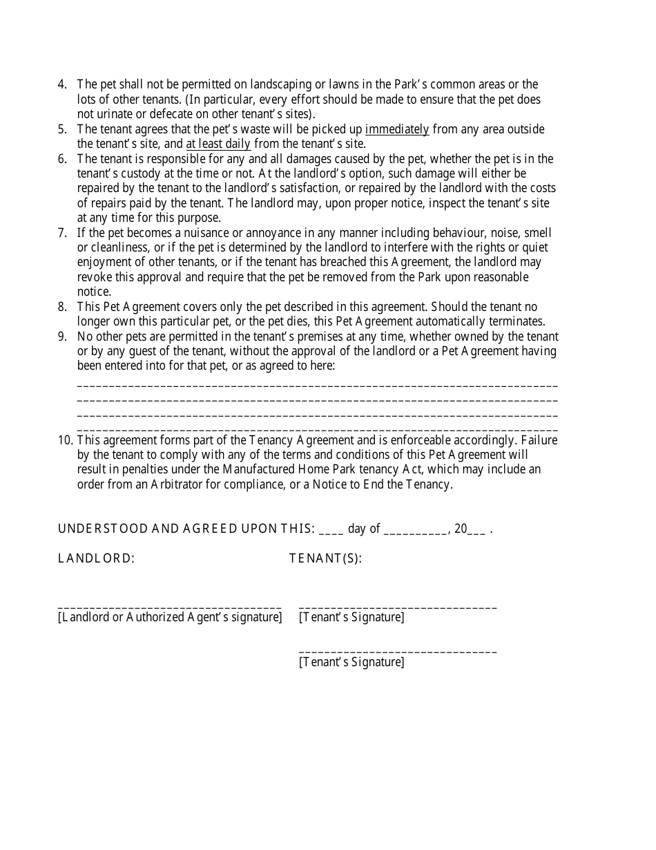 Pet Agreement Template Ten Points Fill Out, Sign Online and