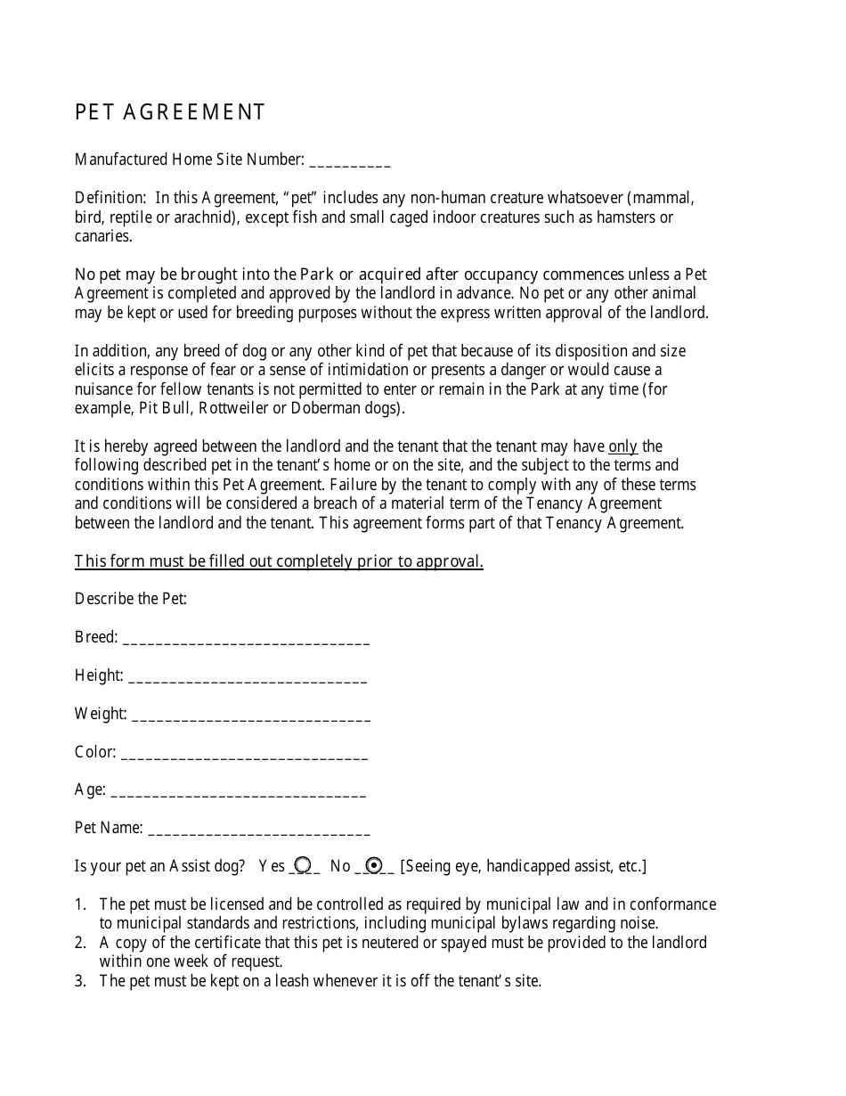 Pet Agreement Template Ten Points Fill Out Sign Online and