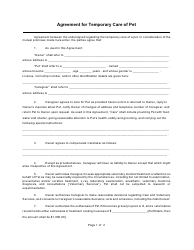 Document preview: Temporary Pet Care Agreement Form