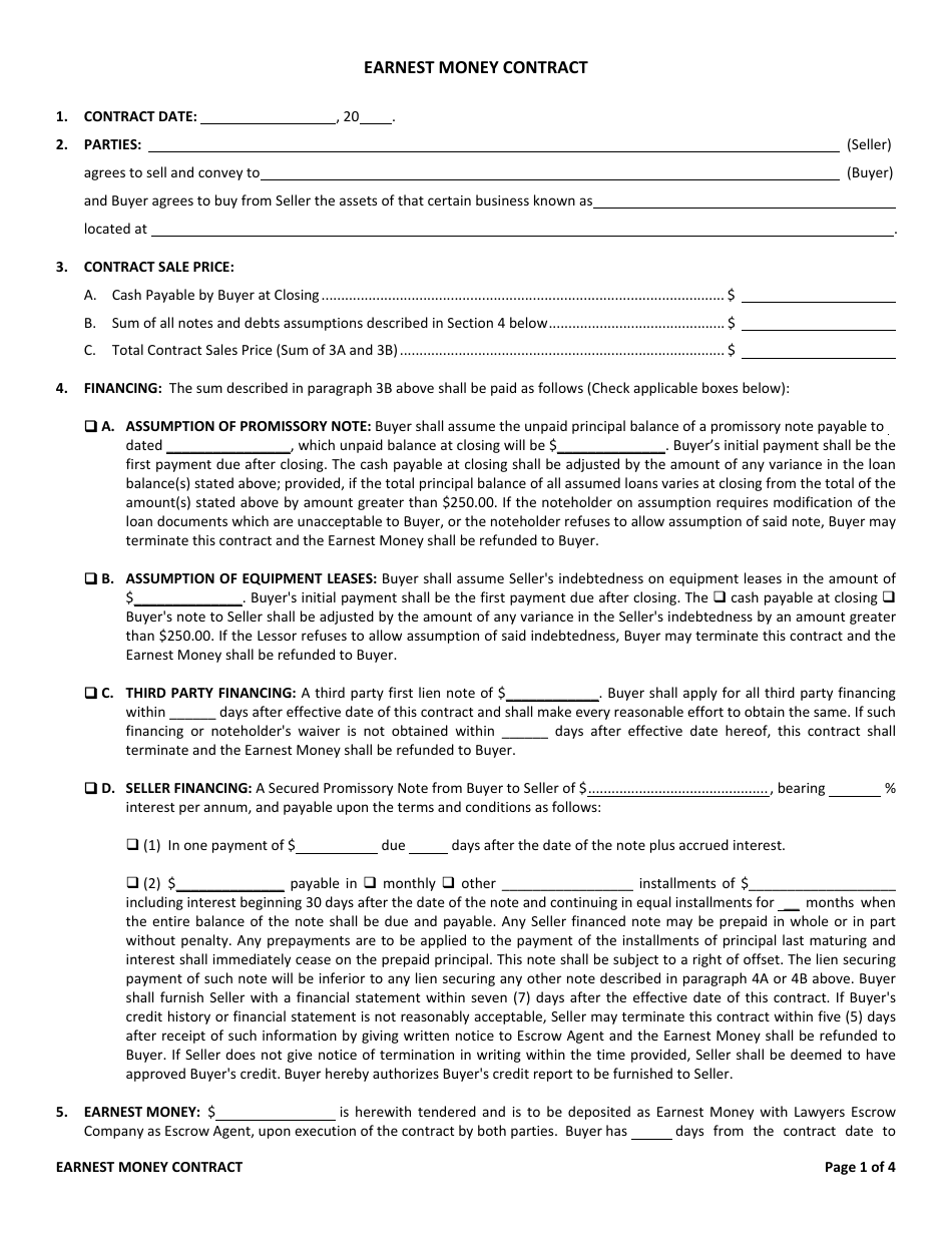 Earnest Money Contract Template Fill Out Sign Online And Download 