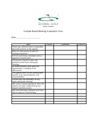 Document preview: Sample Board Meeting Evaluation Form - Global Golf Advisors