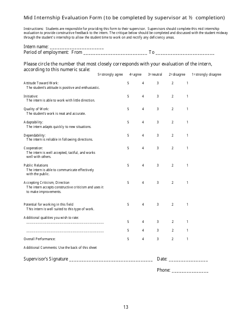 &quot;Mid Internship Evaluation Form&quot; Download Pdf
