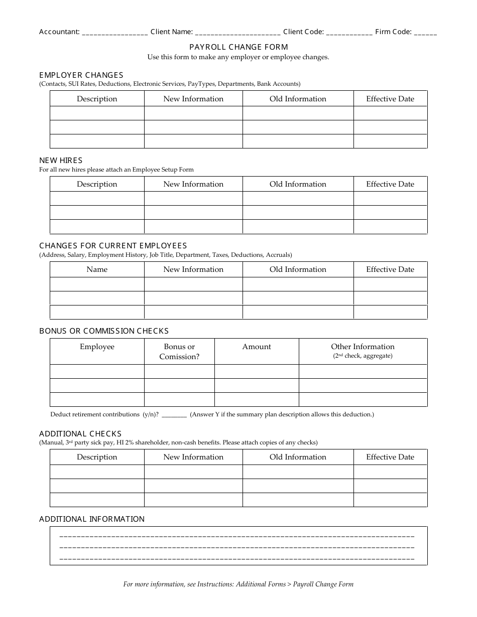Payroll Change Form, Page 1