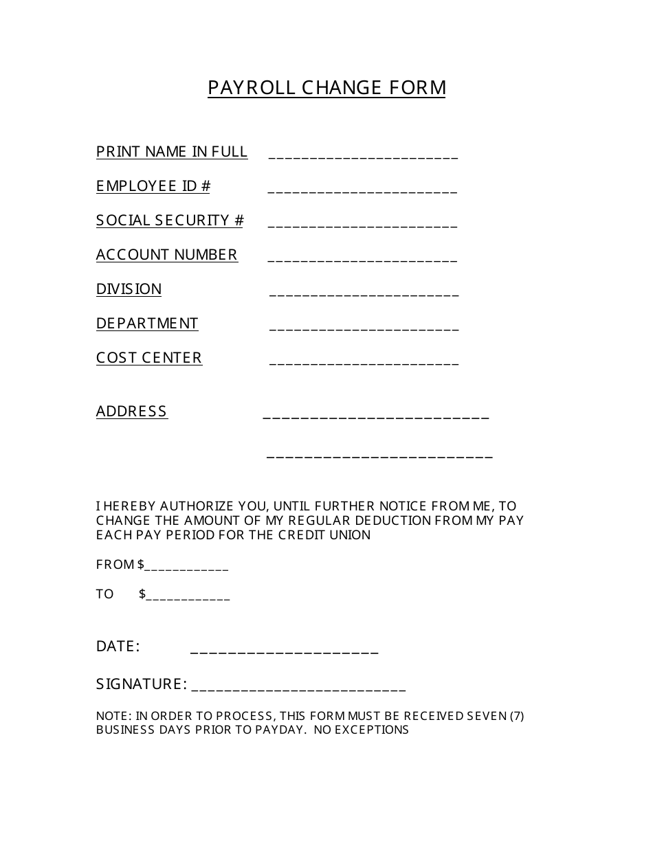 Payroll Change Form Pdf Templates Fillable Amp Printable Samples For 