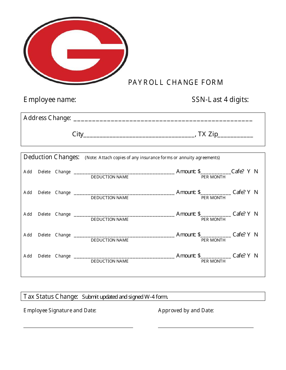 Payroll Change Form - Texas, Page 1