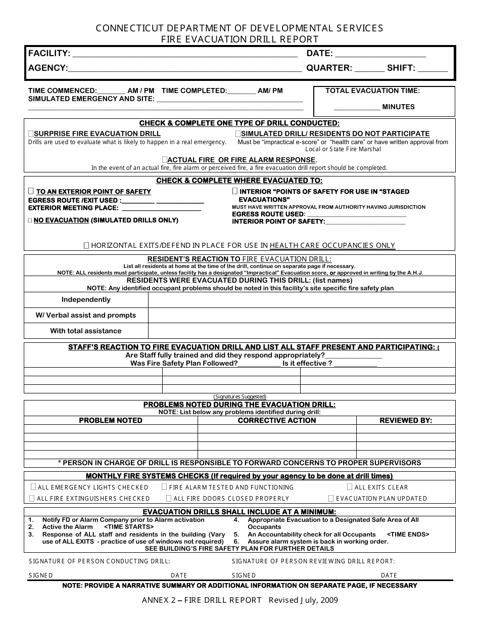 Connecticut Fire Evacuation Drill Report Download Printable PDF Intended For Fire Evacuation Drill Report Template