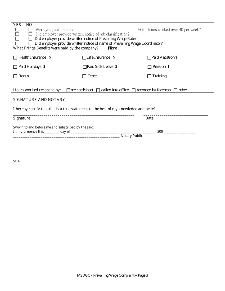 Prevailing Wage Complaint Form - Metropolitan Sewer District of Greater Cincinnati, Ohio, Page 3
