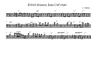 &quot;C. Parker - Billies Bounce, Bass Clef Chart&quot;