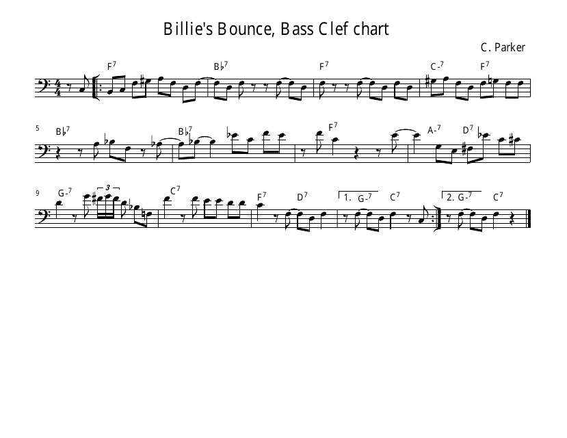 C. Parker Billies Bounce bass clef chart - TemplateRoller