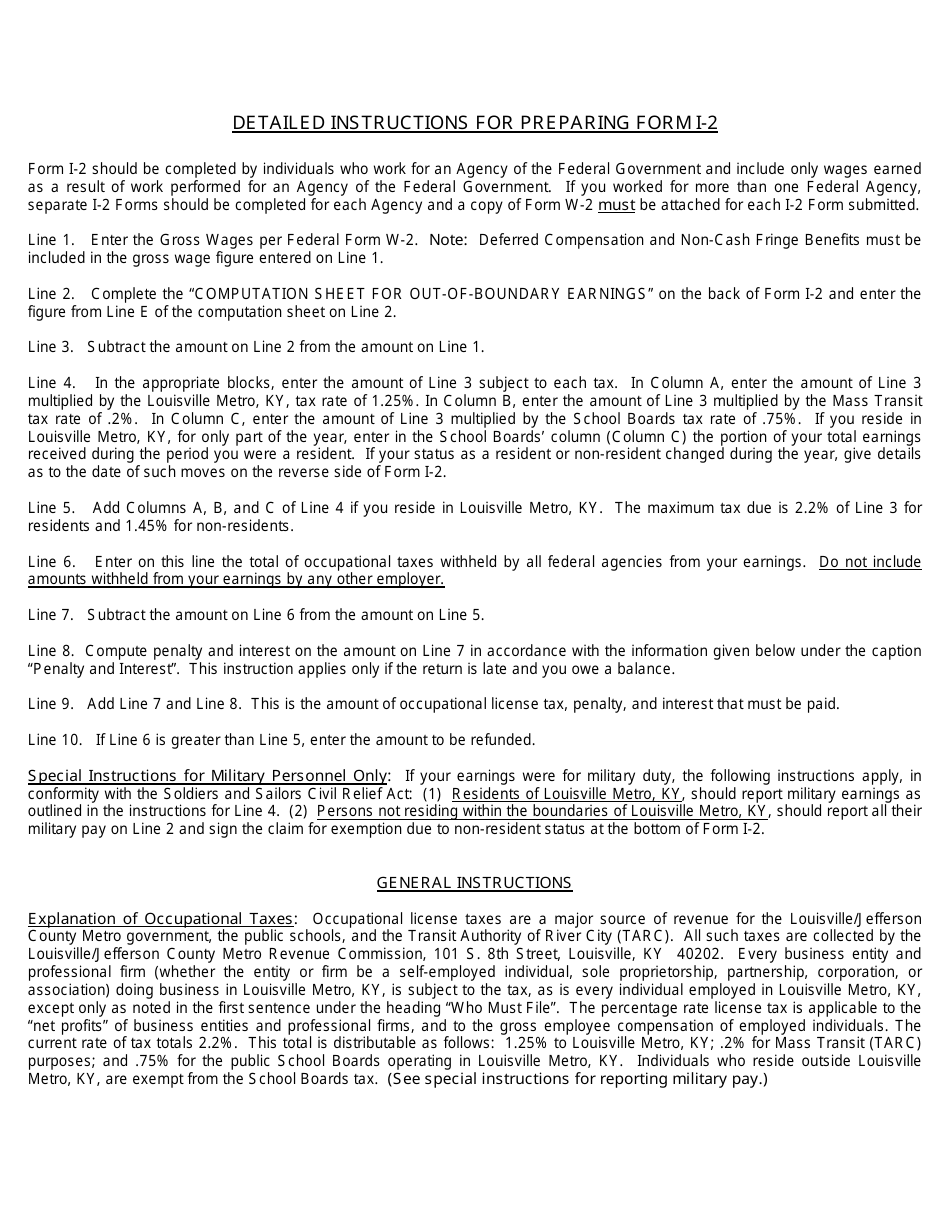 Form I-2 Annual Individual Occupational License Fee Return - Louisville / Jefferson county, Kentucky, Page 3