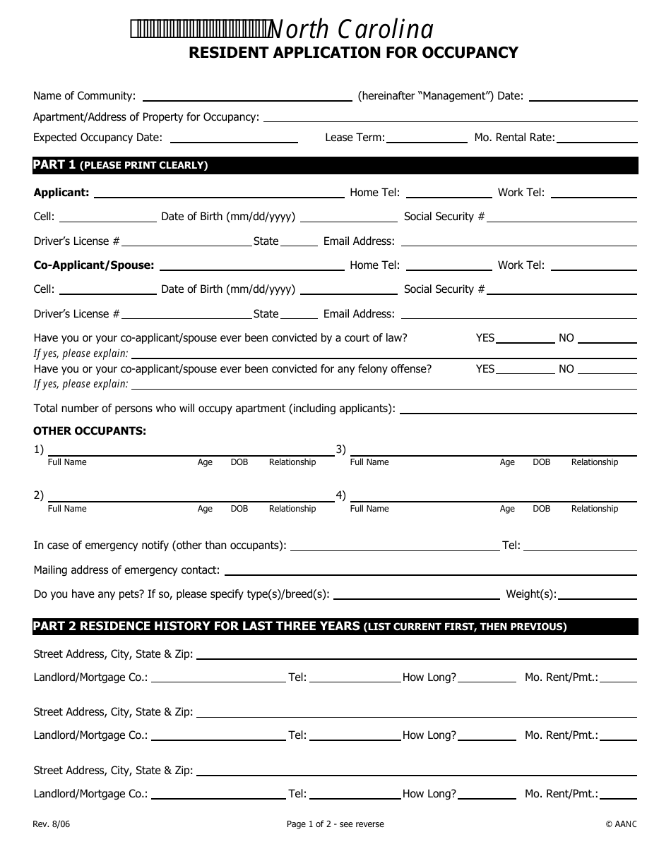 Resident Application for Occupancy