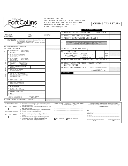 Lodging Tax Return - city of Fort Collins, Colorado