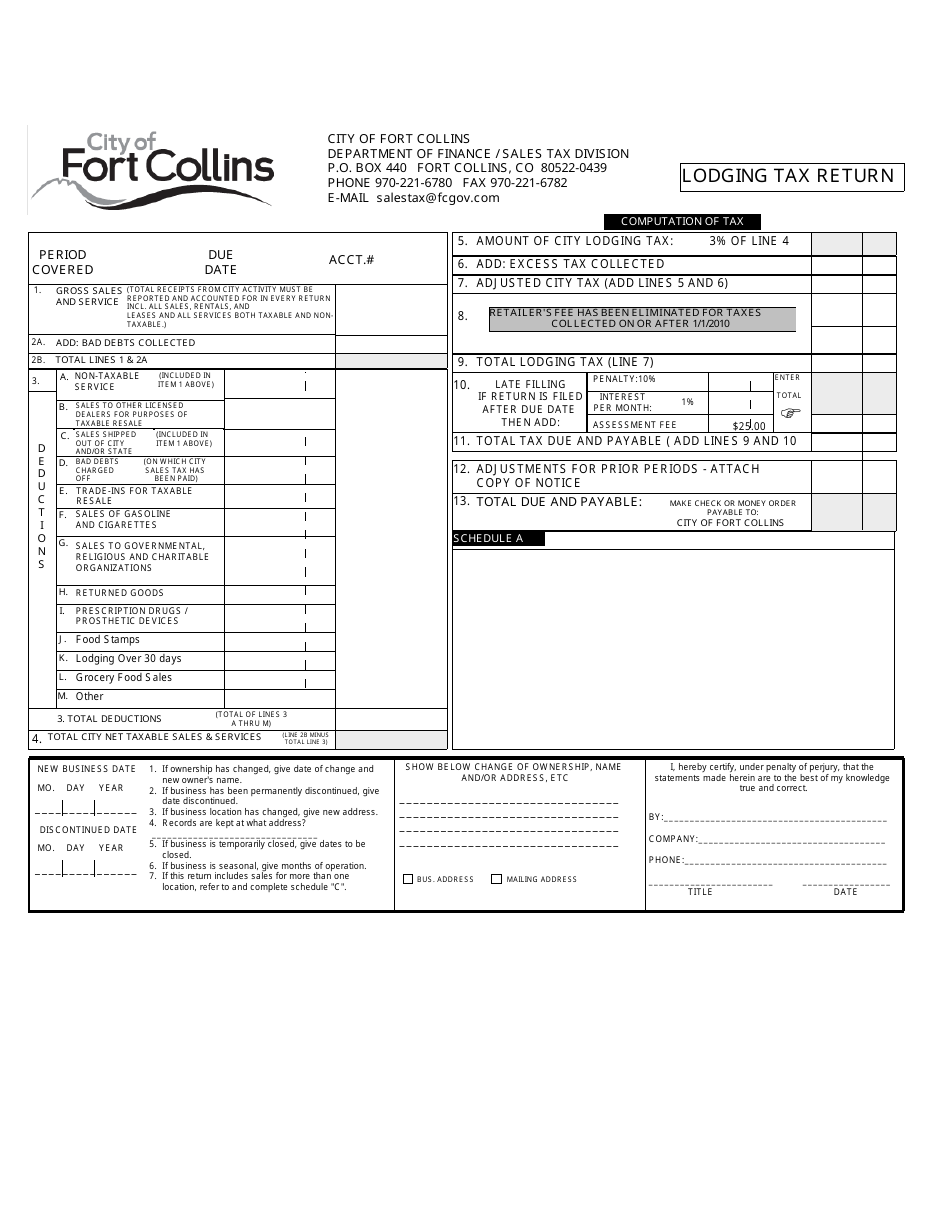 Lodging Tax Return - city of Fort Collins, Colorado, Page 1