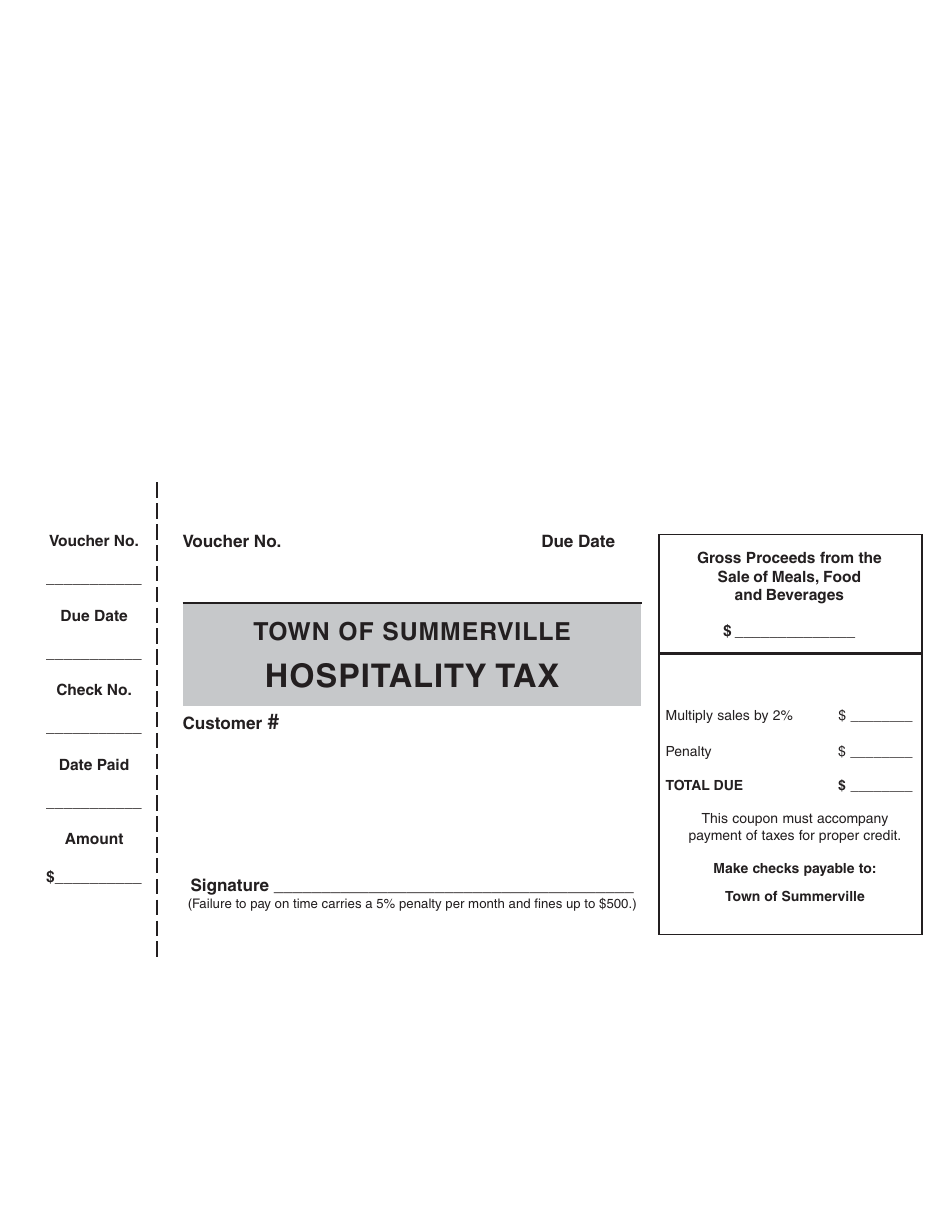 Hospitality Tax Voucher Form - Town of Summerville, South Carolina, Page 1