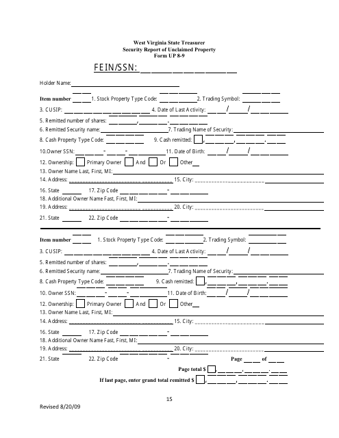 Form UP8-9  Printable Pdf