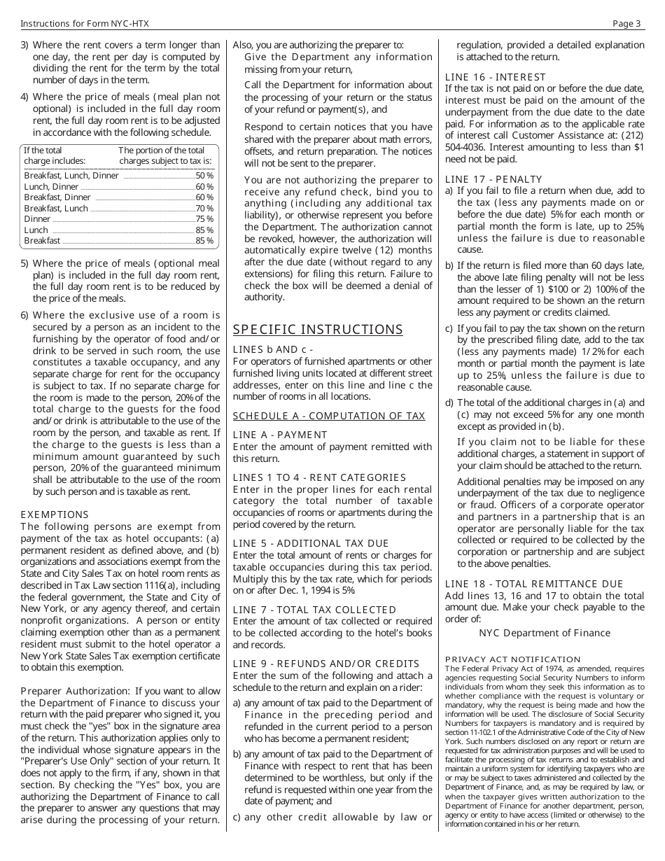 Instructions for Form NYC-HTX Hotel Tax Quarterly Return - New York City, Page 3