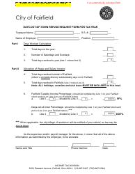 Document preview: Days-Out-Of Town Refund Request Form - Fairfield, Ohio