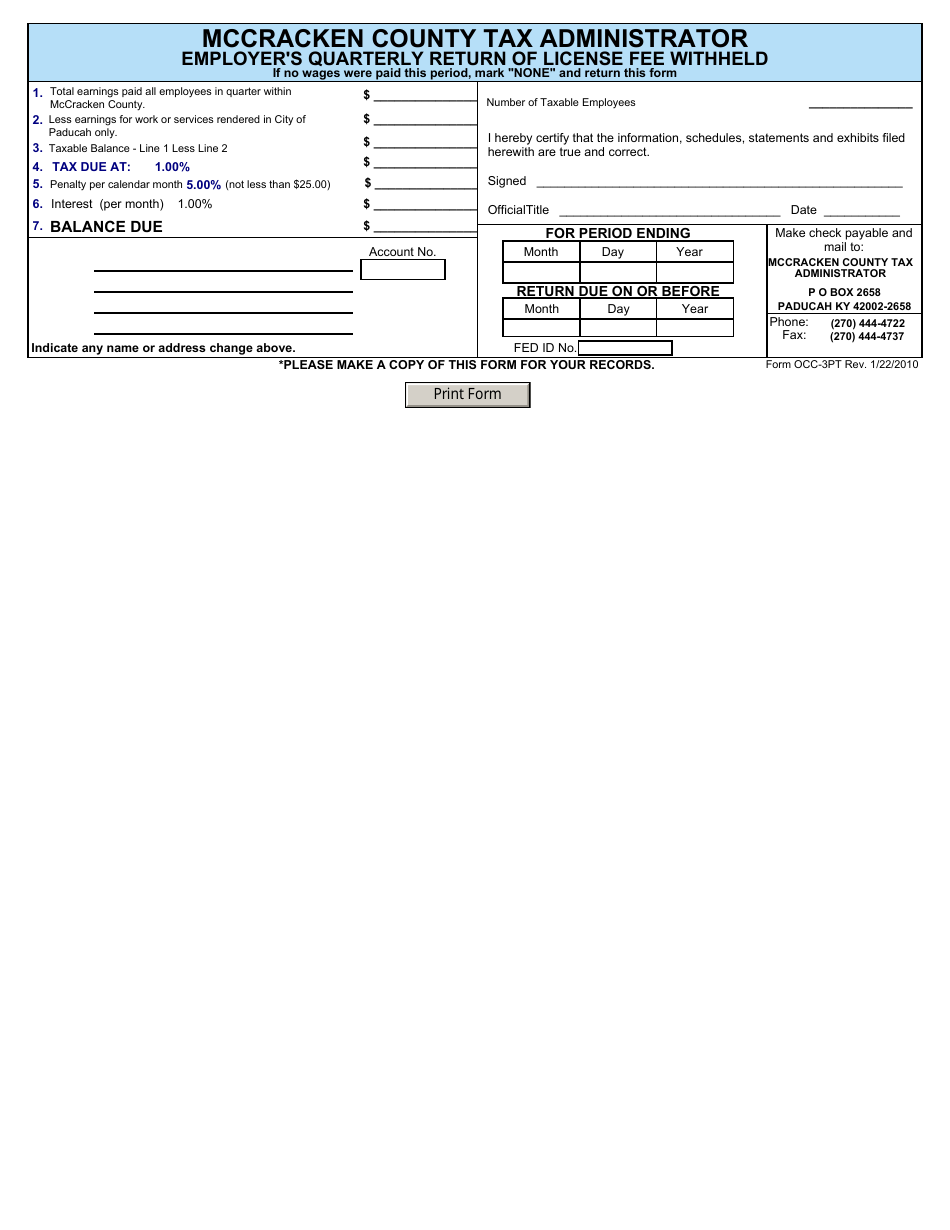 Form OCC3PT Fill Out, Sign Online and Download Fillable PDF