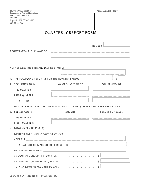 Form SC-610-044 Quarterly Report Form - Washington
