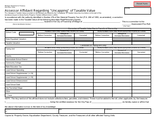 Document preview: Form 3214 Assessor Affidavit Regarding "uncapping" of Taxable Value - Michigan