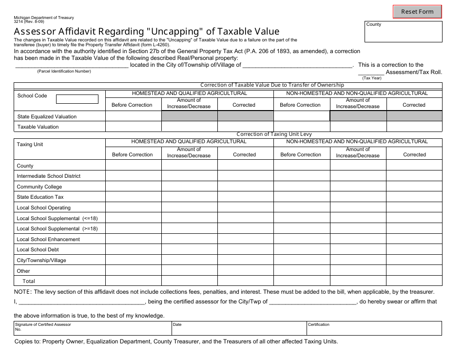 Form 3214 Fill Out, Sign Online and Download Fillable PDF, Michigan