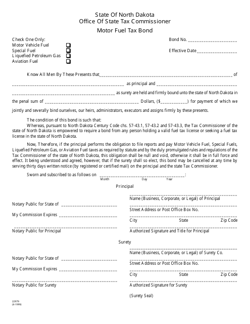 Form 22979 Motor Fuel Tax Bond - North Dakota