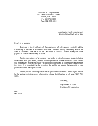 Document preview: Application for Reinstatement - Limited Liability Partnership - Delaware