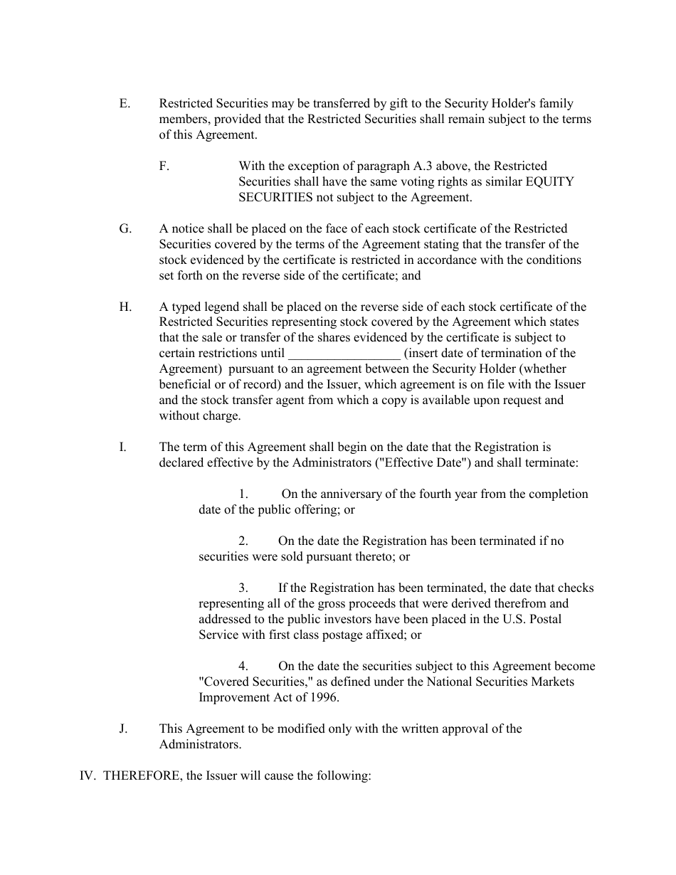 Model Promotional Shares Lock-in Agreement Form - Class B Issuer - Fill 