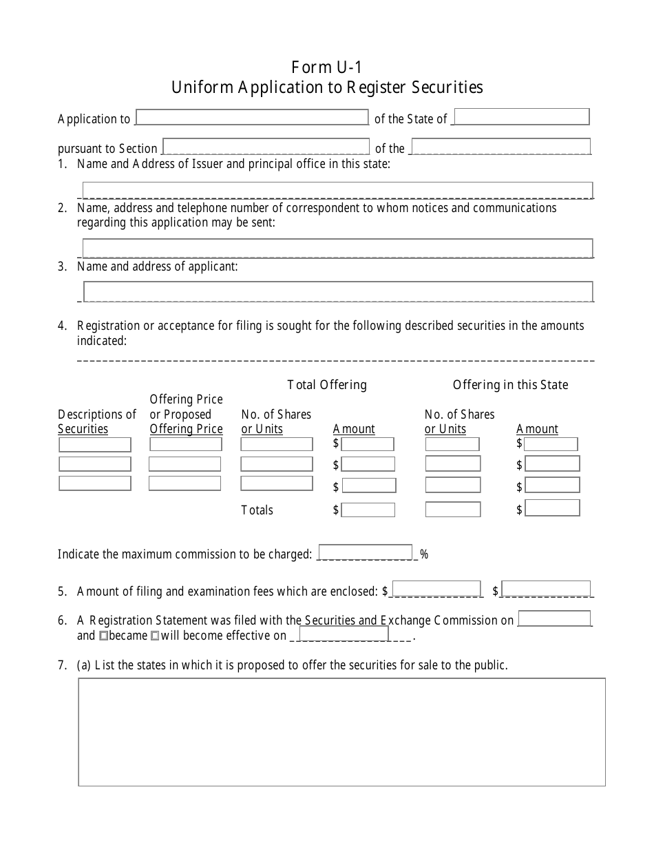 Form U-1 Uniform Application to Register Securities - Louisiana, Page 1