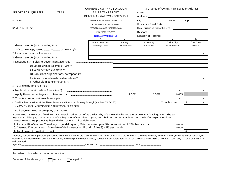 Combined City and Borough Sales Tax Report - Ketchikan Gateway Borough, Alaska, Page 1