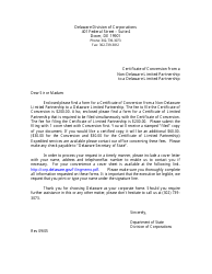 Document preview: Certificate of Conversion From a Non-delaware Limited Partnership to a Delaware Limited Partnership - Delaware