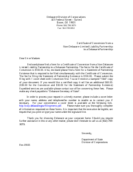Document preview: Certificate of Conversion From a Non-delaware Limited Liability Partnership to a Delaware Partnership - Delaware