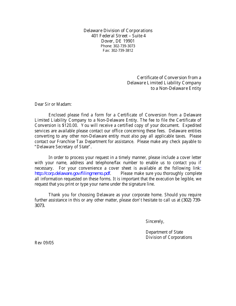 Delaware Certificate of Conversion From a Delaware Limited Liability ...