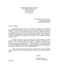 Certificate of Conversion From a Delaware Partnership to a Non-delaware Entity - Delaware