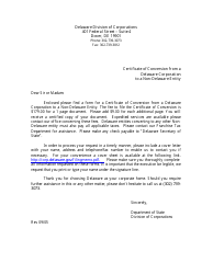 Certificate of Conversion From a Delaware Corporation to a Non-delaware Entity - Delaware