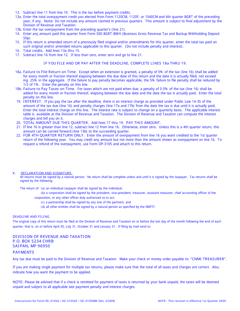 Form OS-3105G Business Gross Revenue Tax Quarterly Return - Northern Mariana Islands, Page 4