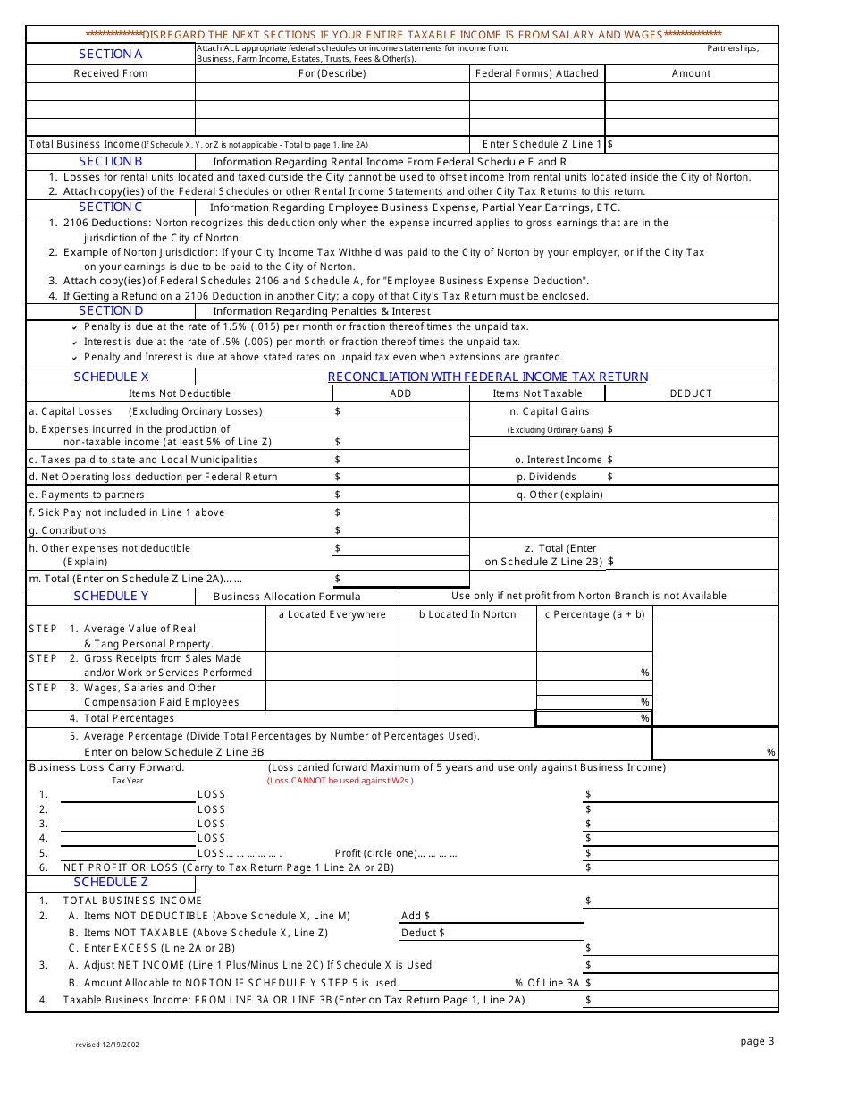 Tax Return and Declaration Form - City of Norton, Ohio, Page 3
