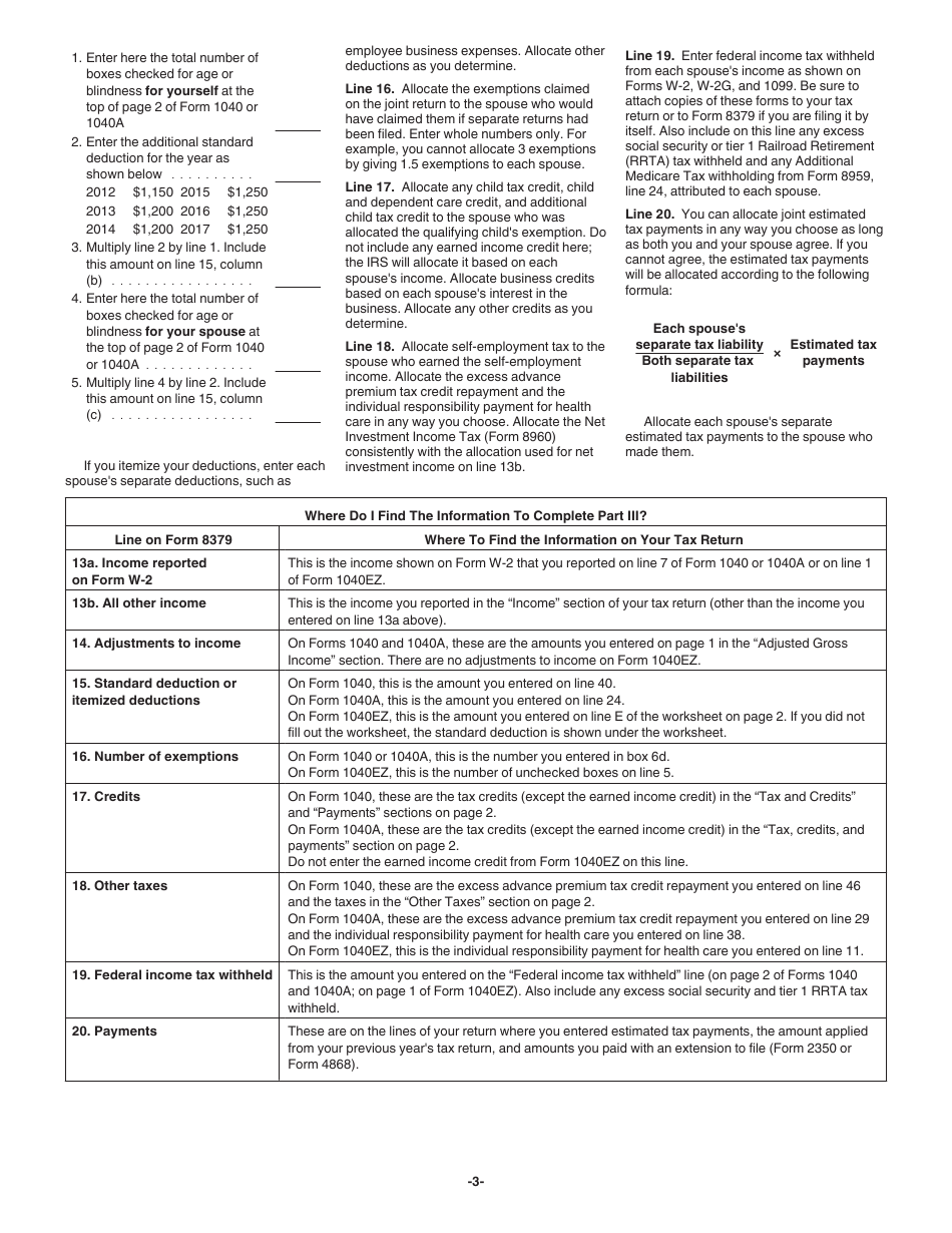 Download Instructions for IRS Form 8379 Injured Spouse Allocation PDF ...